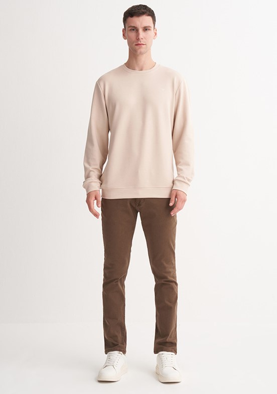 CAZADOR Caz 5314 Erkek Bej Bisiklet Yaka Sweatshirt