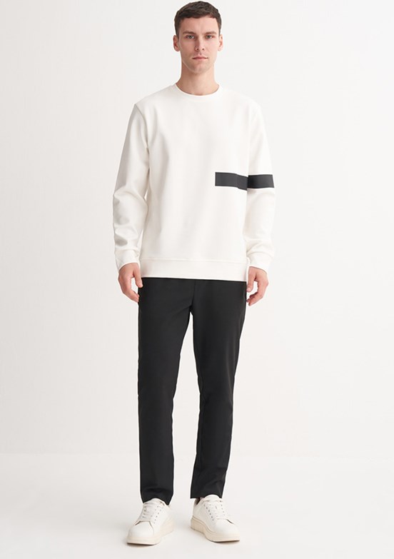 CAZADOR Caz 5326 Erkek Beyaz Bisiklet Yaka Sweatshirt