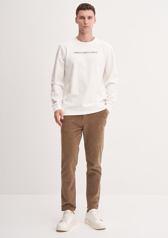 CAZADOR Caz 5327 Erkek Beyaz Bisiklet Yaka Sweatshirt
