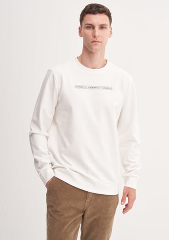 CAZADOR Caz 5327 Erkek Beyaz Bisiklet Yaka Sweatshirt