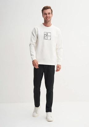 CAZADOR Caz 5329 Erkek Beyaz Bisiklet Yaka Sweatshirt