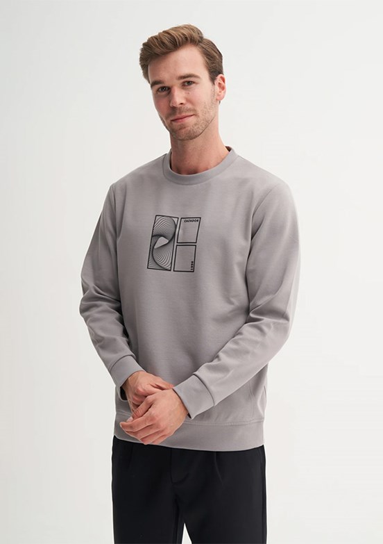 CAZADOR Caz 5329 Erkek Gri Bisiklet Yaka Sweatshirt