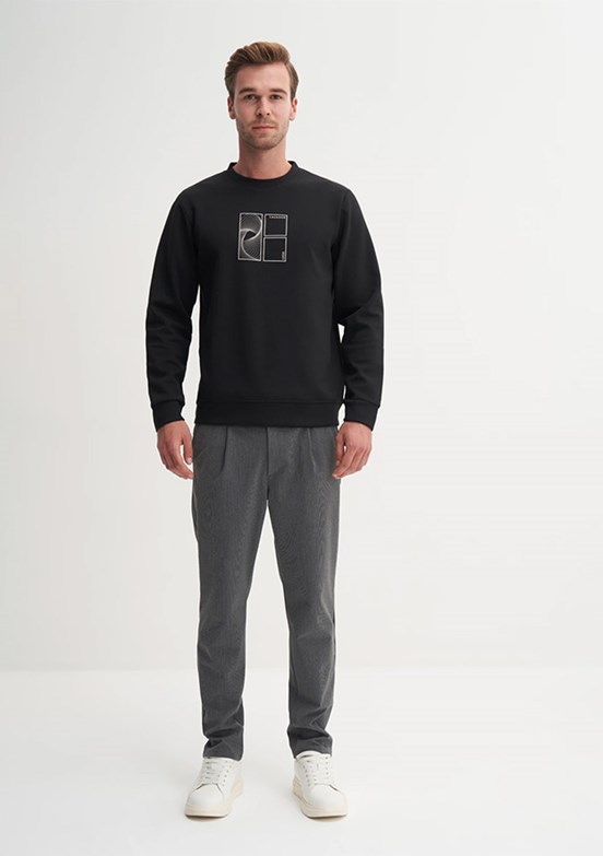 CAZADOR Caz 5329 Erkek Siyah Bisiklet Yaka Sweatshirt