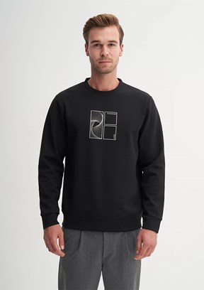 CAZADOR Caz 5329 Erkek Siyah Bisiklet Yaka Sweatshirt