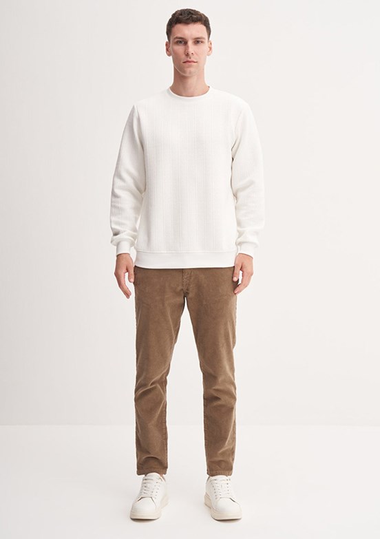 CAZADOR Caz 5339 Erkek Beyaz Bisiklet Yaka Sweatshirt