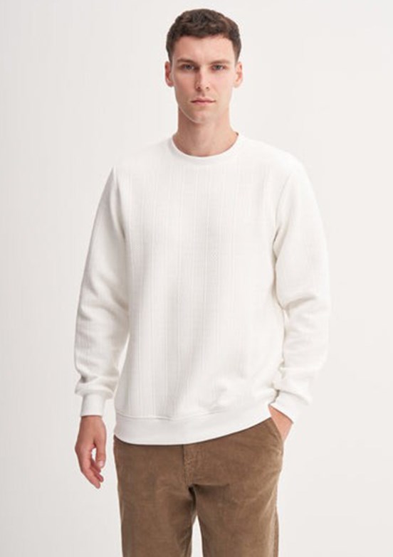 CAZADOR Caz 5339 Erkek Beyaz Bisiklet Yaka Sweatshirt