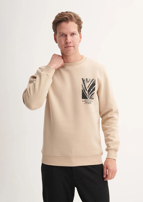 CAZADOR Caz 5380 Erkek Bej Bisiklet Yaka Sweatshirt