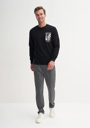 CAZADOR Caz 5380 Erkek Siyah Bisiklet Yaka Sweatshirt