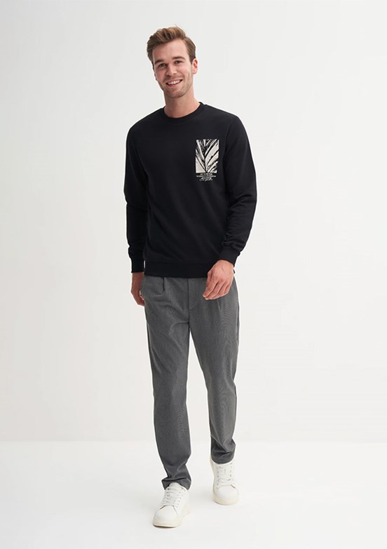 CAZADOR Caz 5380 Erkek Siyah Bisiklet Yaka Sweatshirt