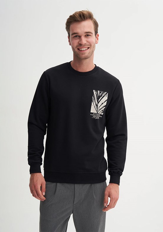 CAZADOR Caz 5380 Erkek Siyah Bisiklet Yaka Sweatshirt