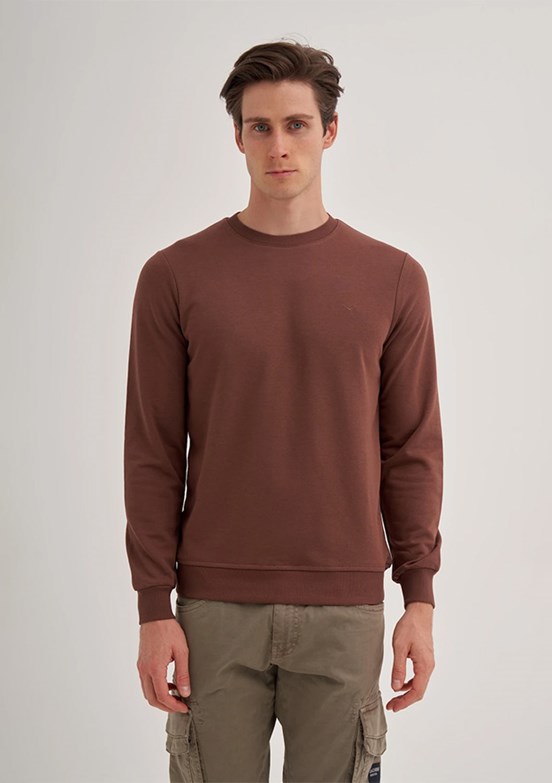 CAZADOR Caz 5610 Erkek Kahverengi Bisiklet Yaka Sweatshirt
