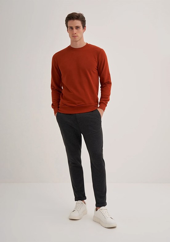 CAZADOR Caz 5610 Erkek Kahverengi Bisiklet Yaka Sweatshirt