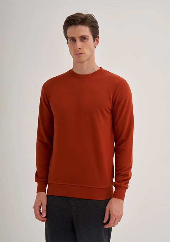 CAZADOR Caz 5610 Erkek Kahverengi Bisiklet Yaka Sweatshirt