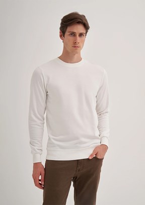 CAZADOR Caz 5610 Erkek Beyaz Bisiklet Yaka Sweatshirt