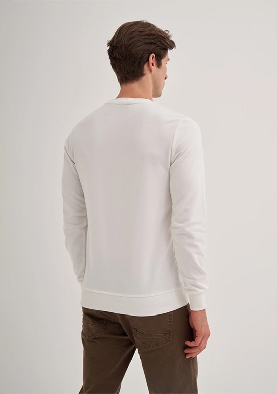 CAZADOR Caz 5610 Erkek Beyaz Bisiklet Yaka Sweatshirt