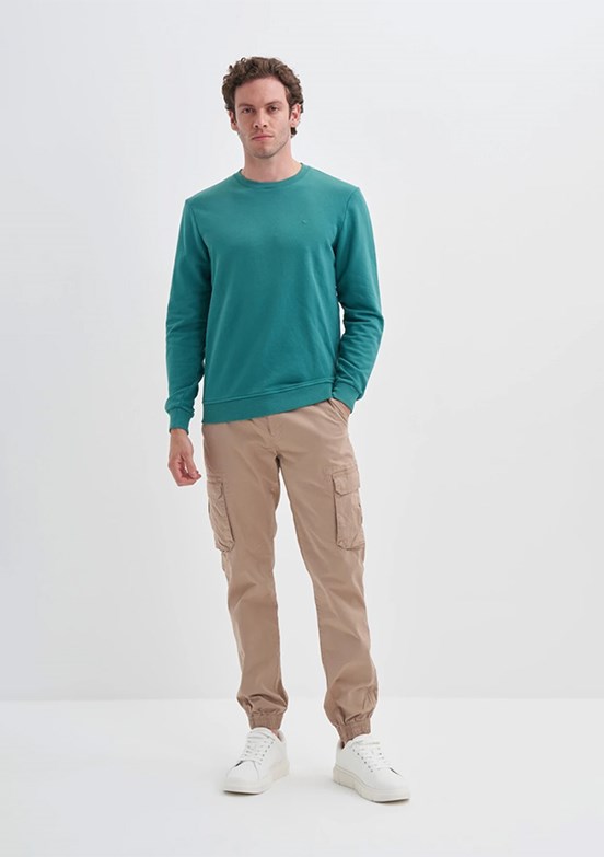 CAZADOR Caz 5610 Erkek Yeşil Bisiklet Yaka Sweatshirt