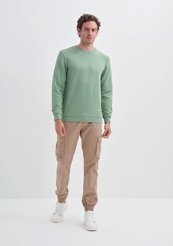 CAZADOR Caz 5610 Erkek Yeşil Bisiklet Yaka Sweatshirt