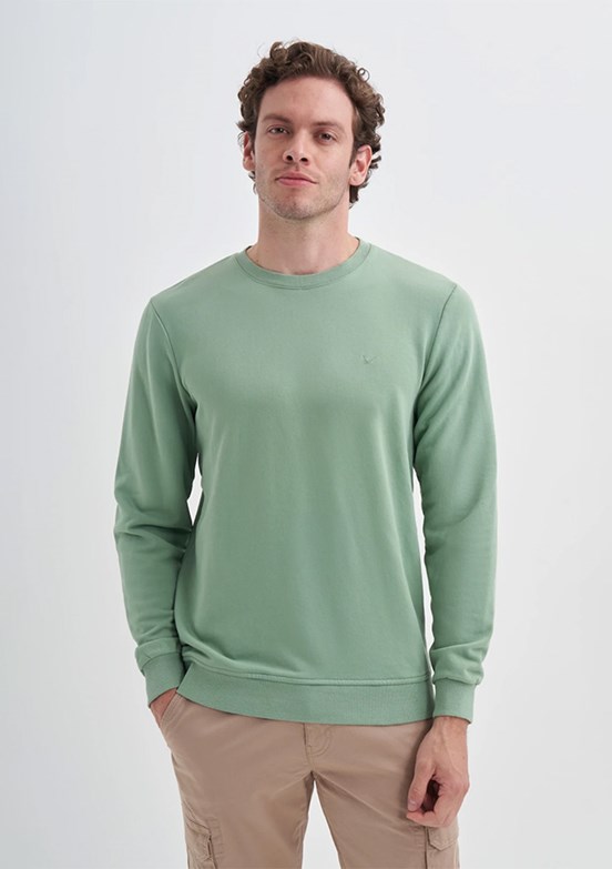 CAZADOR Caz 5610 Erkek Yeşil Bisiklet Yaka Sweatshirt