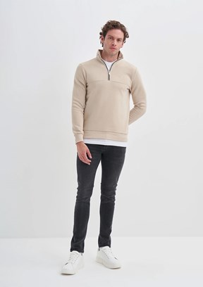 CAZADOR Caz 5618 Erkek Bej Dik Yaka Sweatshirt