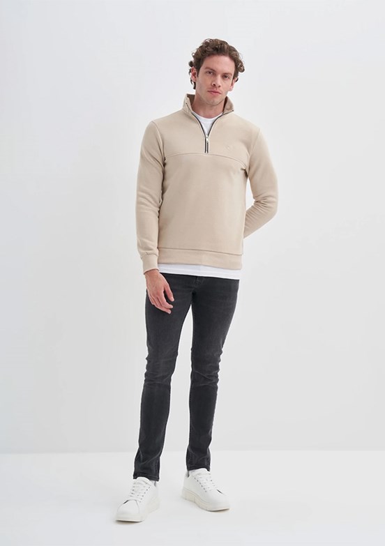 CAZADOR Caz 5618 Erkek Bej Dik Yaka Sweatshirt