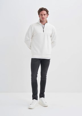 CAZADOR Beyaz Erkek Dik Yaka Sweatshirt