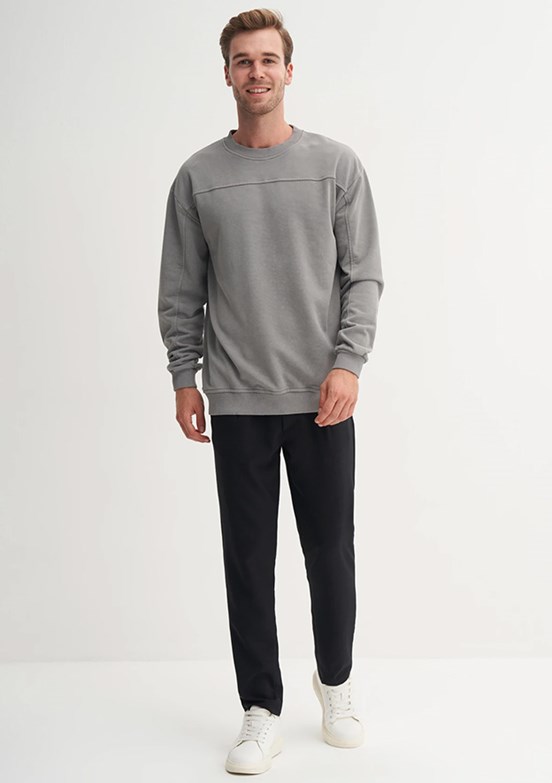 CAZADOR Gri Erkek Bisiklet Yaka Sweatshirt