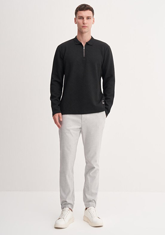 CAZADOR Caz 5342 Erkek Siyah Polo Yaka Sweatshirt