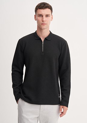 CAZADOR Caz 5342 Erkek Siyah Polo Yaka Sweatshirt