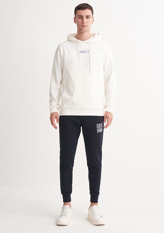 CAZADOR Caz 5372 Erkek Beyaz Kapüşonlu Sweatshirt