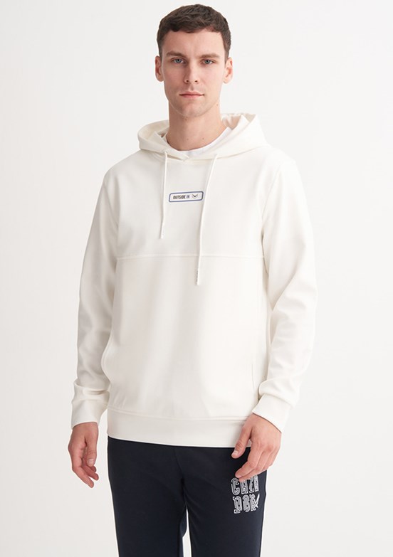 CAZADOR Caz 5372 Erkek Beyaz Kapüşonlu Sweatshirt