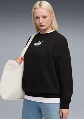 PUMA Siyah Kadın Ess Nature 2.0 Crew Baskılı Sweatshirt