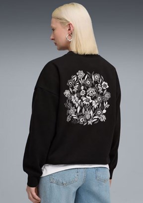 PUMA Siyah Kadın Ess Nature 2.0 Crew Baskılı Sweatshirt