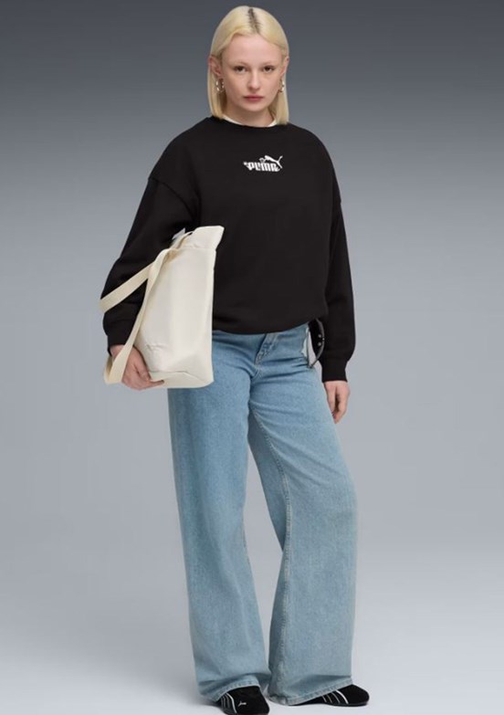 PUMA Siyah Kadın Ess Nature 2.0 Crew Baskılı Sweatshirt