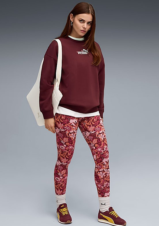 PUMA Bordo Kadın Ess Nature 2.0 Crew Baskılı Sweatshirt