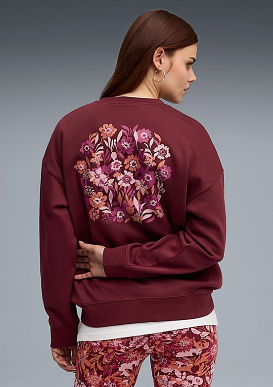 PUMA Bordo Kadın Ess Nature 2.0 Crew Baskılı Sweatshirt