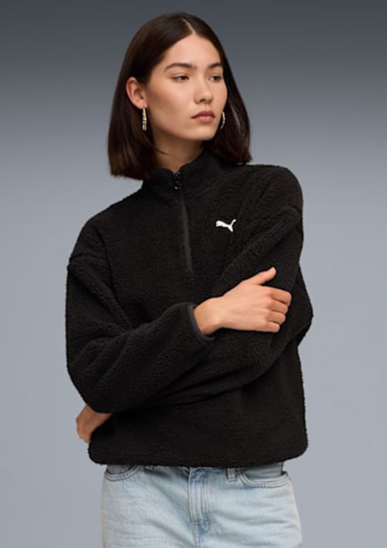 PUMA Ess Elevated Half-Zip Crew - 68811101 Kadın Siyah Kapüşonsuz Sweatshirt