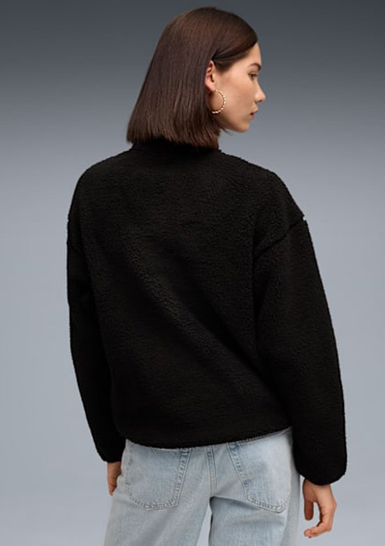 PUMA Ess Elevated Half-Zip Crew - 68811101 Kadın Siyah Kapüşonsuz Sweatshirt
