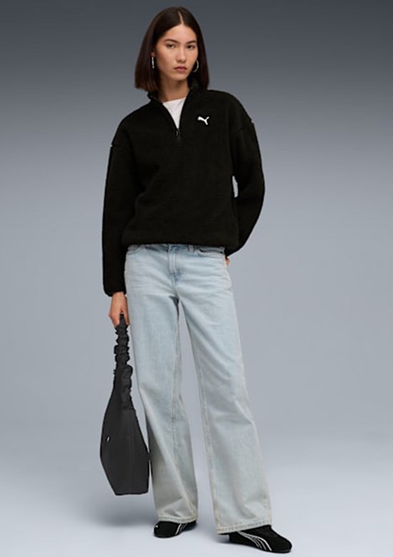 PUMA Ess Elevated Half-Zip Crew - 68811101 Kadın Siyah Kapüşonsuz Sweatshirt