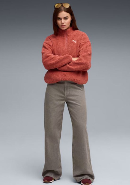 PUMA Ess Elevated Half-Zip Crew - 68811160 Kadın Kırmızı Kapüşonsuz Sweatshirt