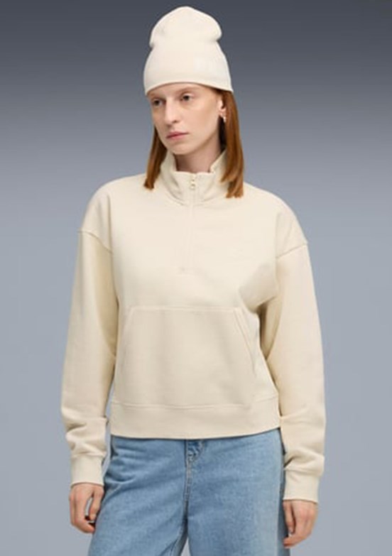PUMA Beyaz Kadın CLASS Half-Zip Crew Kapüşonsuz Sweatshirt