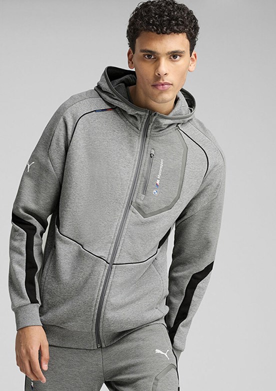 PUMA Bmw Mms Hooded - 63061503 Erkek Gri Fermuarlı Kapşonlu Sweatshirt