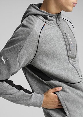 PUMA Bmw Mms Hooded - 63061503 Erkek Gri Fermuarlı Kapşonlu Sweatshirt