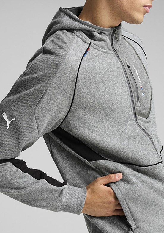 PUMA Bmw Mms Hooded - 63061503 Erkek Gri Fermuarlı Kapşonlu Sweatshirt