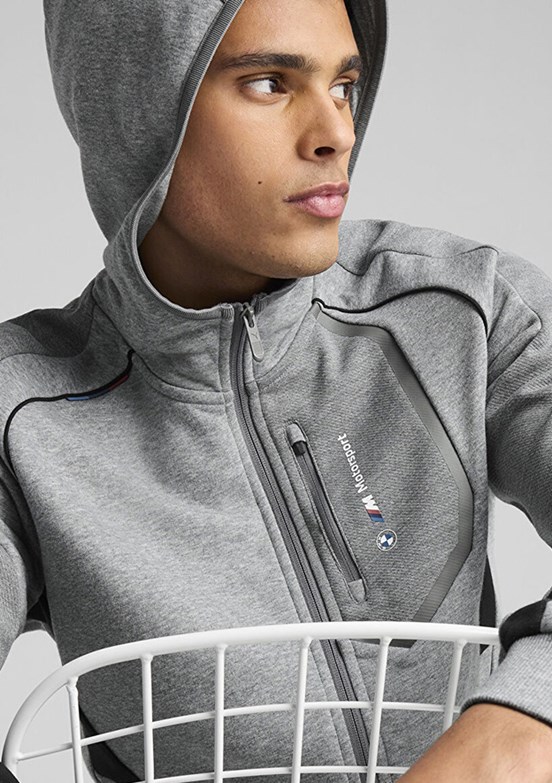 PUMA Bmw Mms Hooded - 63061503 Erkek Gri Fermuarlı Kapşonlu Sweatshirt