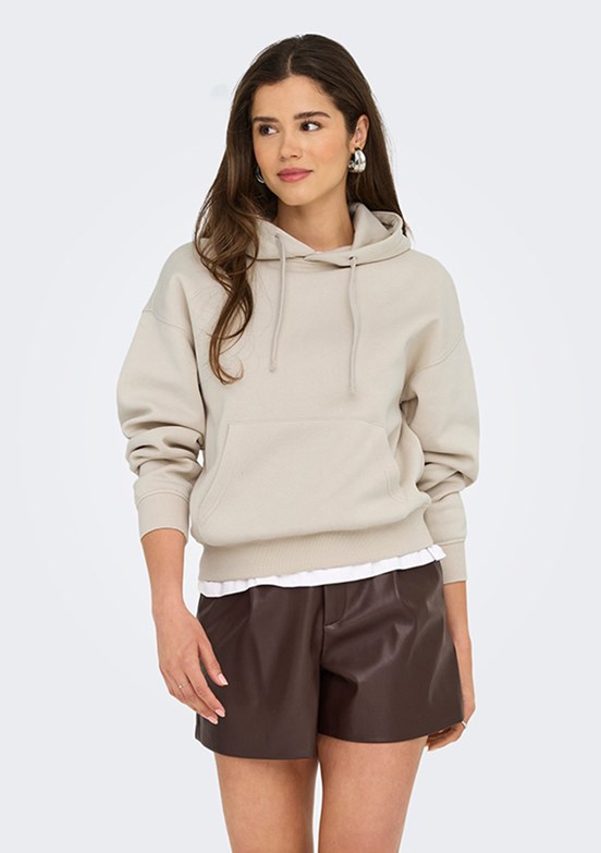 ONLY Bej Kadın Kapüşonlu Sweatshirt