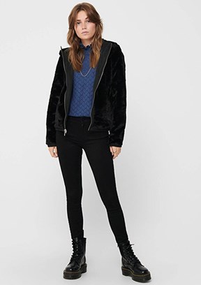 ONLY Siyah Kadın Kapüşonlu Mont