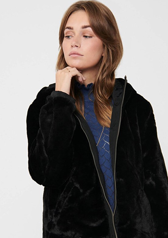 ONLY Siyah Kadın Kapüşonlu Mont