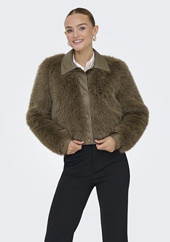 ONLY Kahverengi Kadın Kürklü Mont