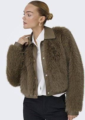 ONLY Kahverengi Kadın Kürklü Mont