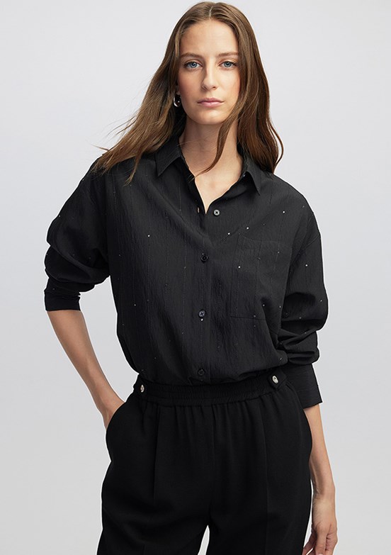 İPEKYOL Siyah Kadın Wide Leg Fit Elastik Bel Pantolon